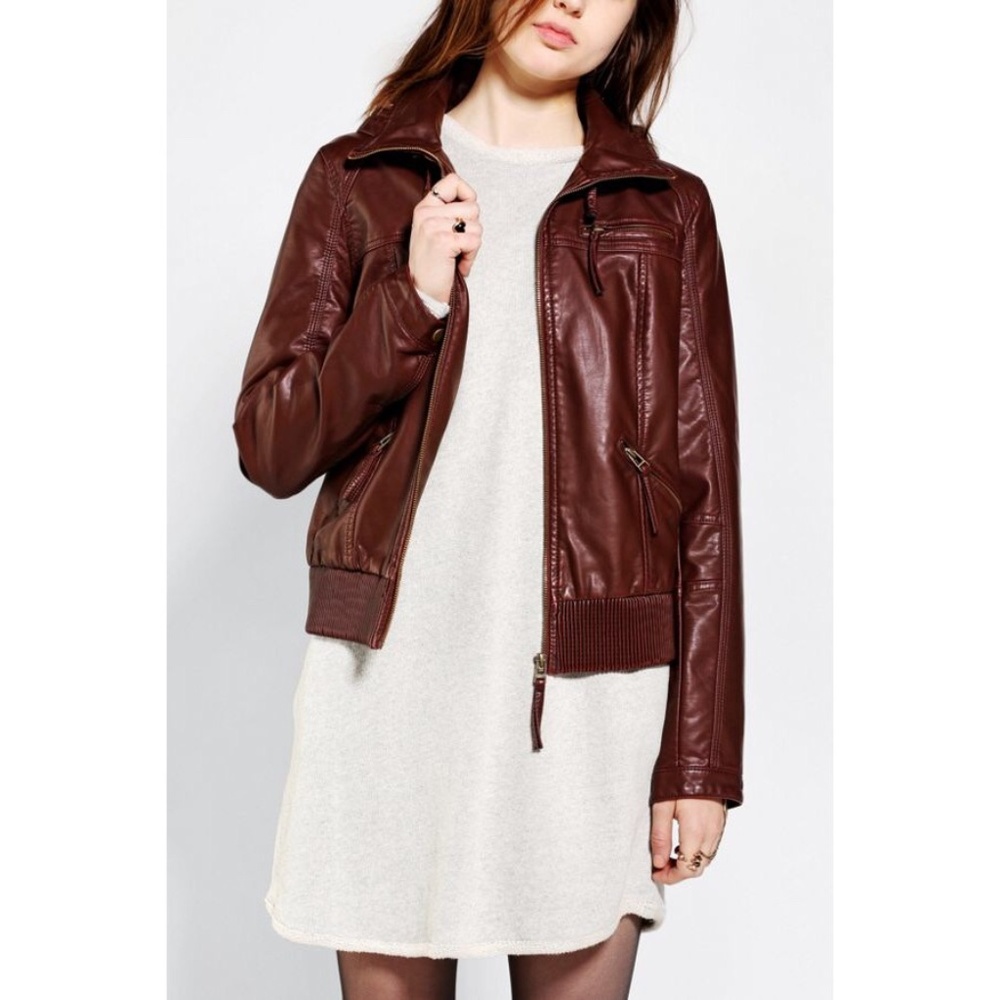 Silence + Noise Vegan Leather Hooded Bomber Jacket
